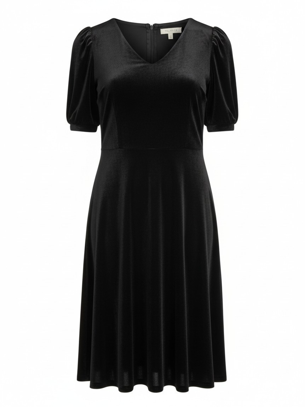 NWT Talbots Black Velvet Fit Flare Dress 16 Short Puff Sleeve V Neck Holiday LBD